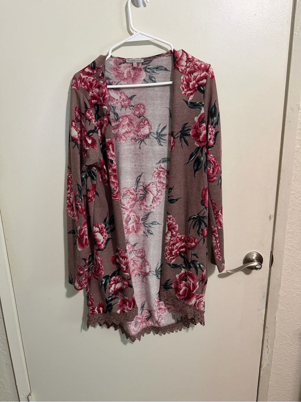 Charlotte Russe Mauve Floral Open-Front Cardigan